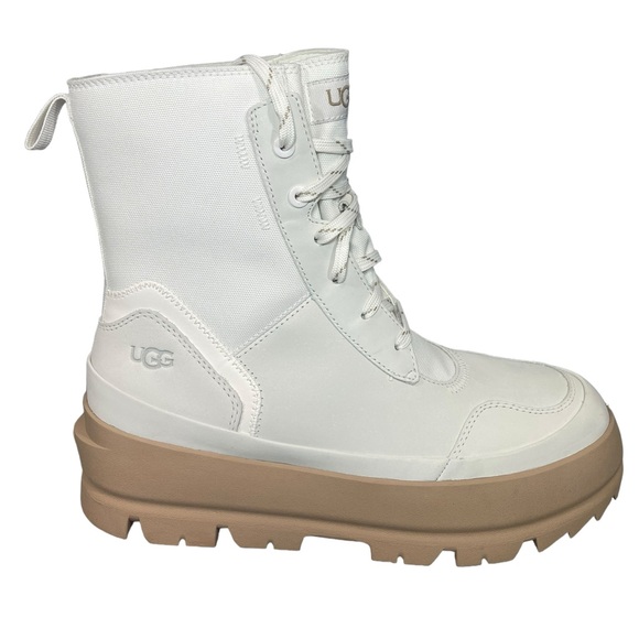 Ugg The Lug Boots Leather Canvas Combat Waterproof Bright White Womens Size 9 - Picture 6 of 16